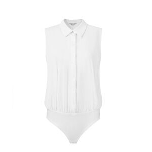 HOBEMTY Work Bodysuit Tops Button Down Sleeveless Leotard Shirt White